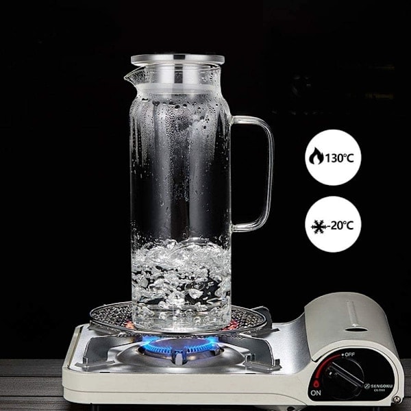Borosilikatglas Vandkande Saftkande Karaffel med låg og børste til varmt/koldt vand og is-te 1200ml