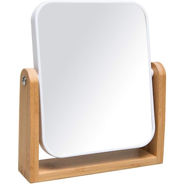 Vanity Makeup Mirror with Natural Bamboo Stand, ,Portable Table Desk Countertop Mirror Bathroom Shaving Make Up Mirror