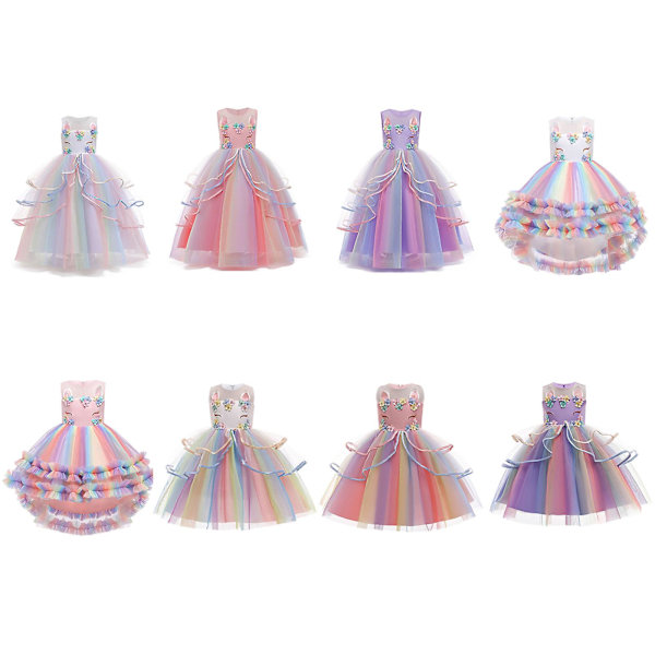 Prinsesse Jentekjole Festkjole Regnbue Blonde Ballkjole Spesiell Anledning Ball White 130