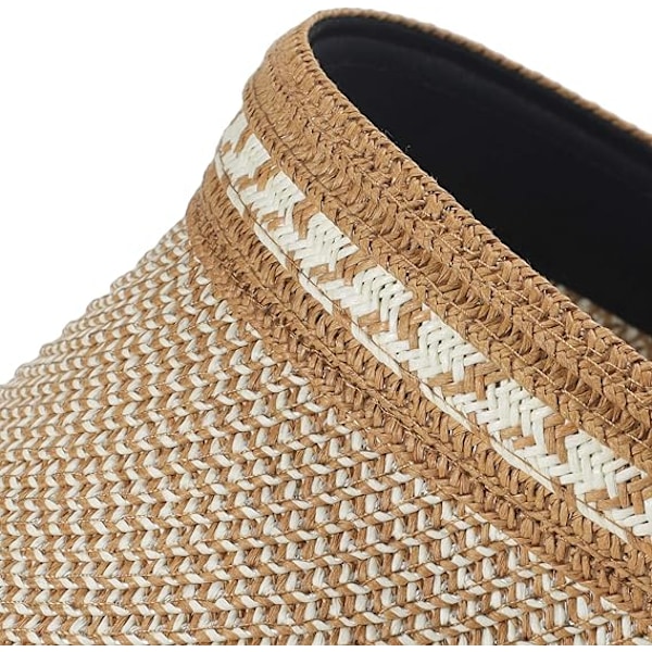 Kvinnors halm solskärm bred brätte golf solhatt sommar strand solskärmar keps Khaki