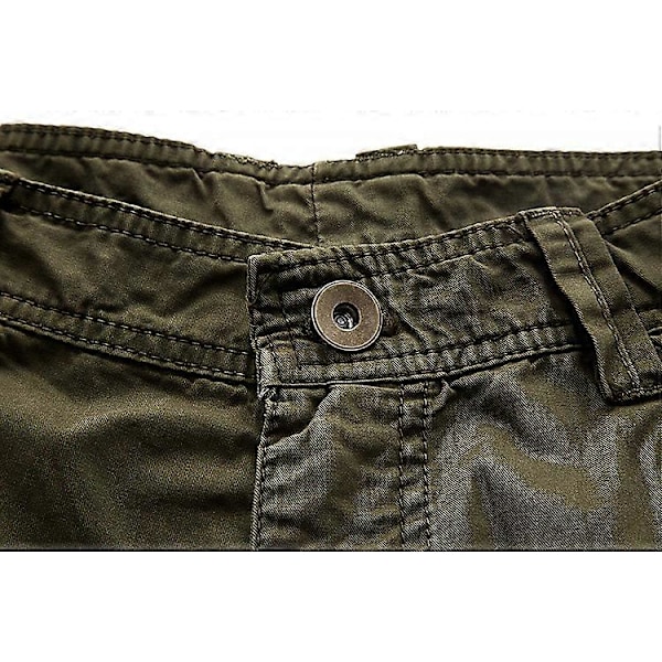 Cargo Shorts för Män, Avslappnad Passform, Flerficks Utomhus Bomulls Shorts - Militärgrön 34
