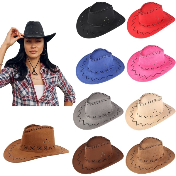 Cowboy Hat Suede Cowboy Hat Bred Brim Western Cowboy Hatte Autentiske Gunslinger Hat Filt Cowboy Hat til Mænd Kvinder