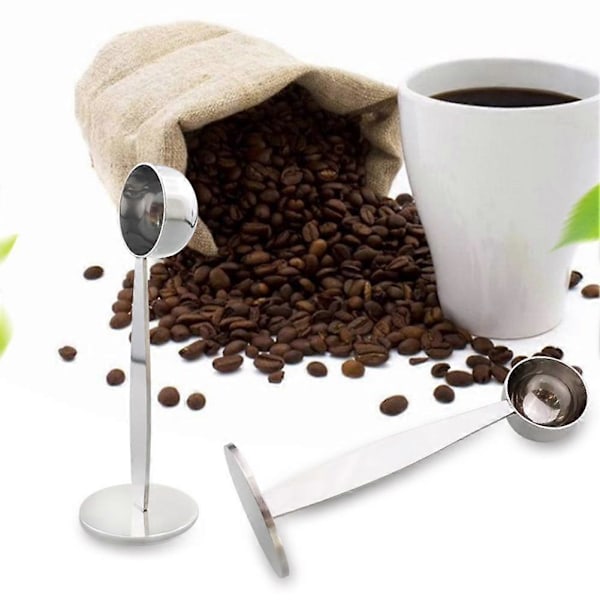 Kaffemåleske 2 I 1 Rustfrit Stål Kaffeske Kaffe Tamper til Måling af Malede Kaffebønner Stående Ske til Hjemmekontor