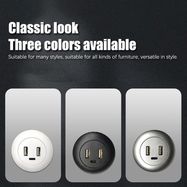 Sisäänrakennettu työpöydän USB TYPE-C -laturi Huonekalupistorasia Lataus Black
