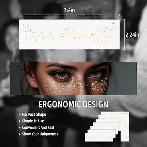 10 stk. Makeup Patch - Guld Glitter Fregner Ansigts Tatovering - Fregne Makeup 2024 Ny K9026