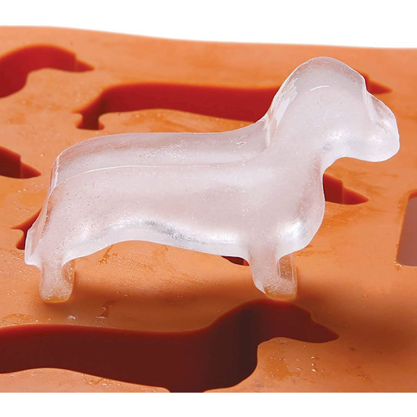 Dachshund-formet silikone isterningform og bakke