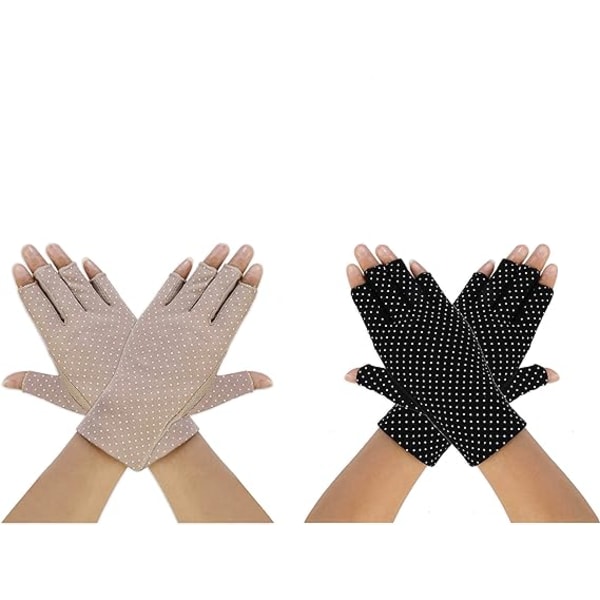 Anti-UV Driving Thin Fingerless Sun Gloves, Ladies Summer Outdoor Cycling Fishing Golf Special (2 Pairs)