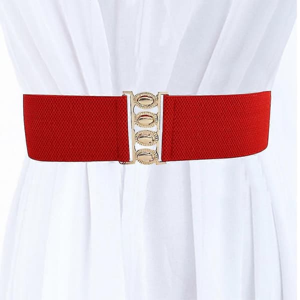 Bred Elastisk Talje Cinch Stretch Taljebånd Retro Spænde Bælte Red