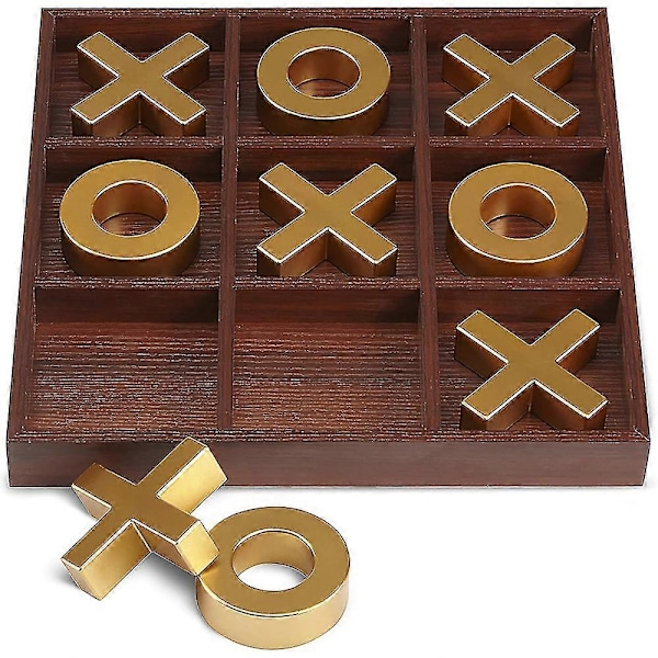 Tic-Tac-Toe Brädspel i Massivt Trä - 10 Delar Premium Jätteguld 14 tum - Utomhus/Inomhus Festset Leksak för Barn/Vuxna - Bakgård Underhållning
