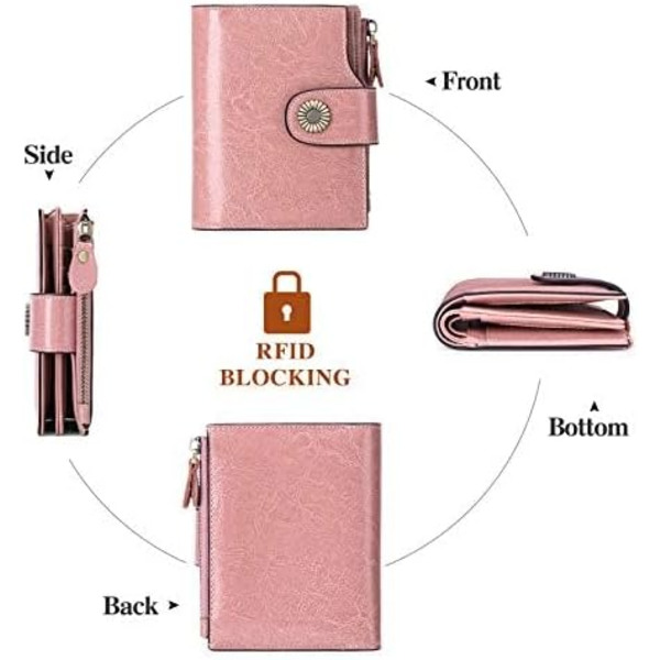 Liten plånbok i äkta läder med RFID-blockering, liten plånbok med dragkedja