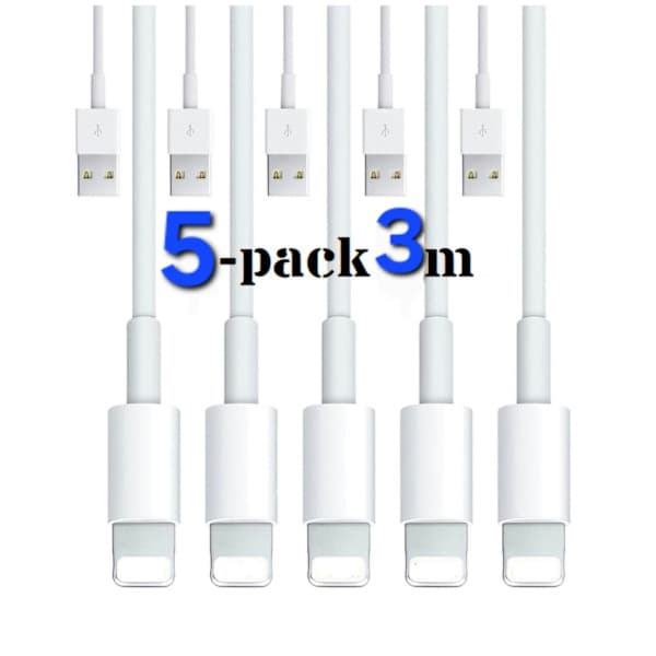 5-pak - Opladerkabel Lightning iPhone 5-pak. 3 meter 5-pack. 3 meters