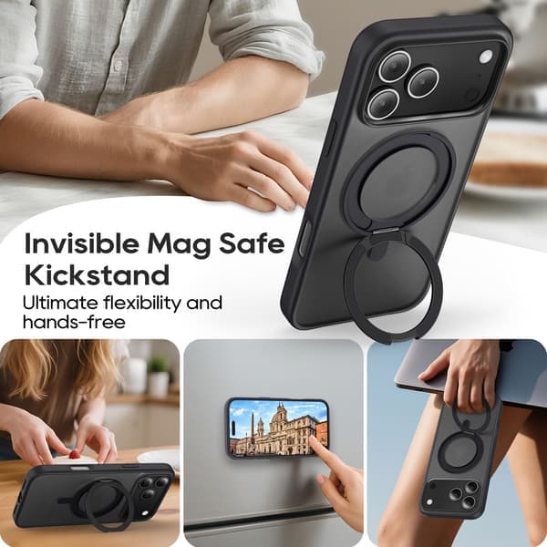 Magnetisk 360 Ringdeksel til iPhone 17 Pro 6.3 \" - Matt Svart MagSafe-kompatibelt Støtsikkert Deksel (2026) black