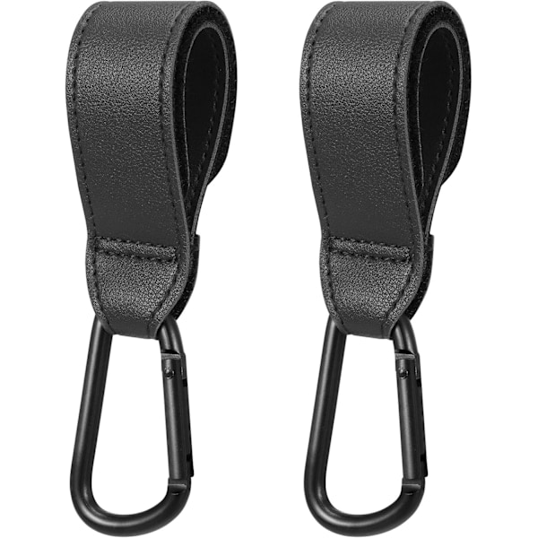 Leather Covered Stroller Clips, 2 Pack Stroller Hooks, Heavy Duty Stroller Hooks for Shopping Bags, Baby Bag Clip, Stroller Hooks