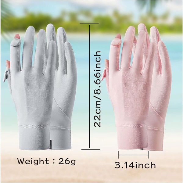 2 par solcremehandsker til kvinder, skridsikre UV-beskyttende kørehandsker med fuld finger touchskærm håndledslange handsker til sommerridning pink grey