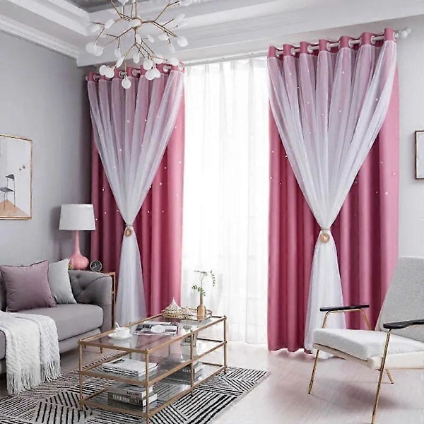 Stjärnformade Utskurna Fönstergardiner Mörkläggningsgardiner För Barn Flickors Sovrum Vardagsrum Dubbla Lager Stjärnfönster Mörkläggningsgardiner Heminredning grey W100xH270cm