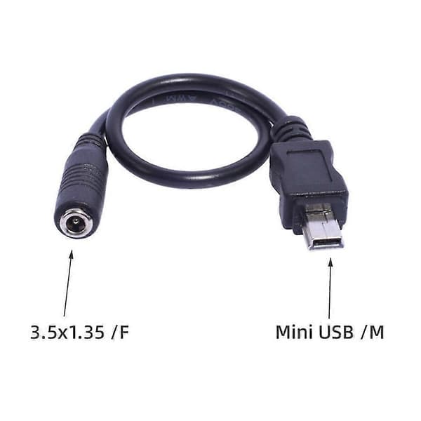 Mini USB 5-benet han til 3,5x1,35 mm hun-kabel 20 cm længde sort
