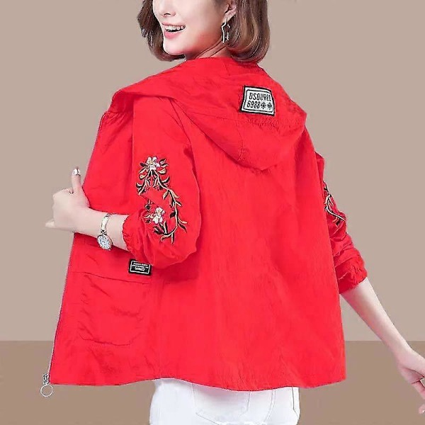 Sommar Solskyddande UV-Andningsbara Solskyddskläder Kvinnor Lös Tunn Kort Kappa red 4XL