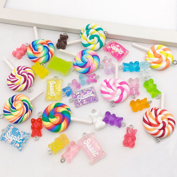 32st Mix Gummy Bear Candy Resin Berlocker för DIY-halsbandstillverkning 1påse/32st
