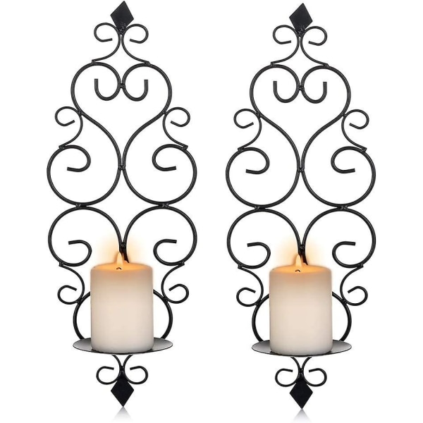 2 kpl kynttilätelineen set Kynttilänjalka Seinälle asennettavat metalliset kynttilänjalat, Kynttilänjalka seinään Makuuhuoneen Kylpyhuoneen Olohuoneen sisustukseen, Musta