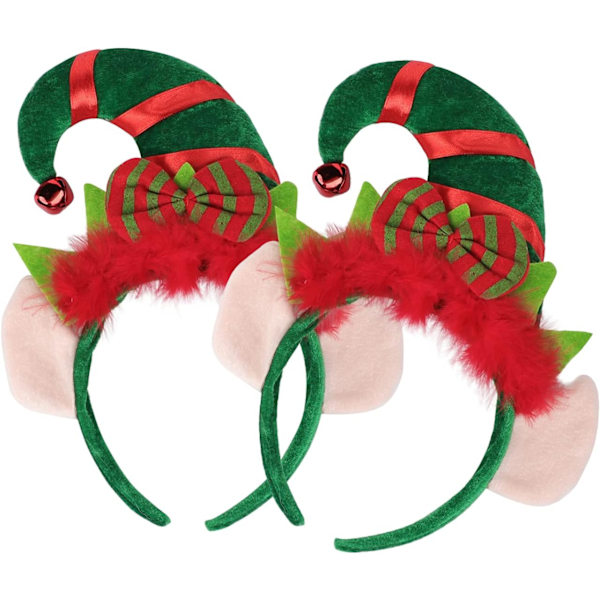 2 st jultomtehatt pannband spetsig hatt hårbåge med fjäder rosett söt julhatt hårbåge jul utklädningskostym With Ears