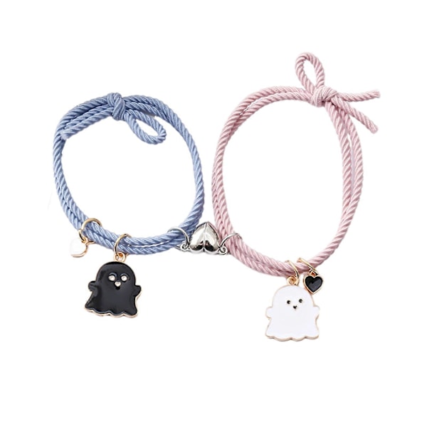 2 kpl Elastista Narua Rakkaus Sydän Magneetilla Imuva Ranneke Halloween Haamu Ripus Halloween Haamu Ripus Pari Ranneke Miehet Naiset Korut Lahja Qinghai Pink-Blue