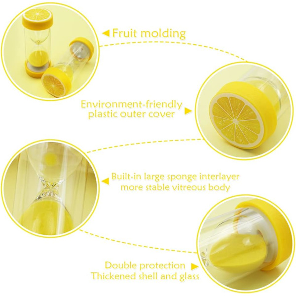 Fruktformad timglas sandtimer, säker färgglad tydlig sandglas med skyddande lockbas för hemmakontorsdekor köksmatlagningsnedräkning Lemon 30 min