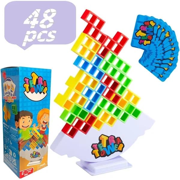 48 st Tetra Tower Stack Attack Spel - Stapelbara Block Pussel Leksaksbrädspel för Barn och Vuxna, Balansspel för Familjefest