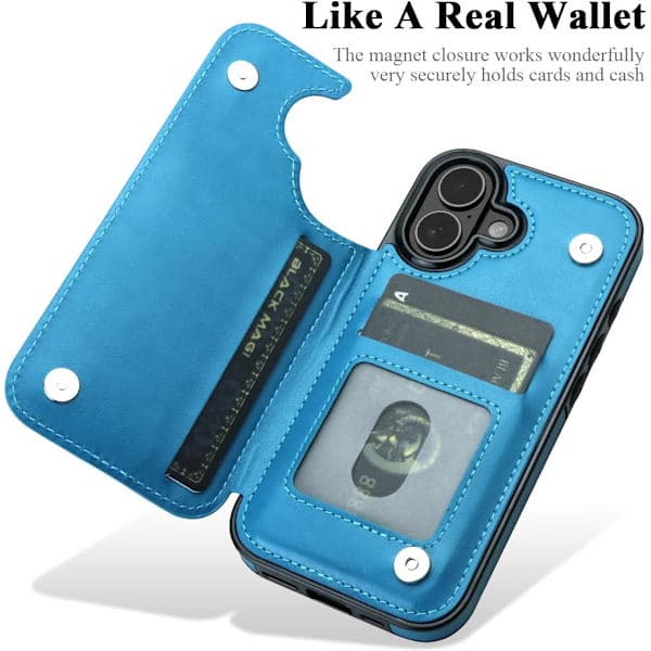 Fodral för iPhone 17 Pro Max med korthållare, blommiga magnetknappar skyddande plånboksfodral för kvinnor för iPhone 17 Pro Max blue iPhone 17 Pro Max