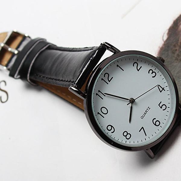 Unisex Forretningsmote Lær Kvarts Armbåndsur Black