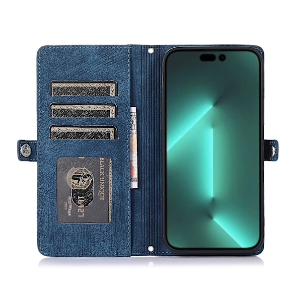 Multi Card Mobiltelefon Læder Etui Til Iphone 15 Pro Max Blue