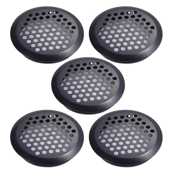 5 stk rustfritt stål ventilasjonsgitter, svart rundt mesh Soffit ventilasjon for kjøkken, bad, skap