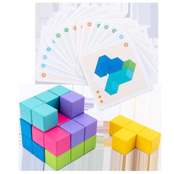 15 kort gratis 7 stk bøg æske træningsterning forbedre opmærksomhed puslespil 3d pædagogisk legetøj træ legetøj til børn
