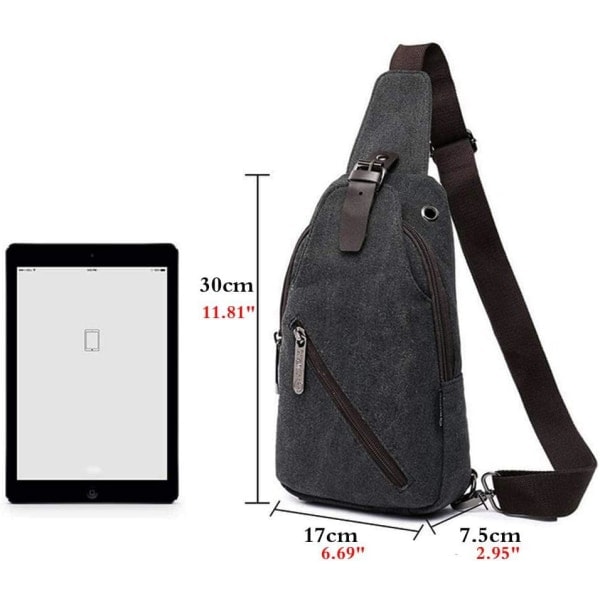 Canvas Sling Bag Rygsæk Crossbody Skulder Bryst Pakke til Mænd Kvinder Rejser Udendørs Business Laptop Cykling Jagt Vandring Camping Rygsæk Daypack #37black Gray(canvas)