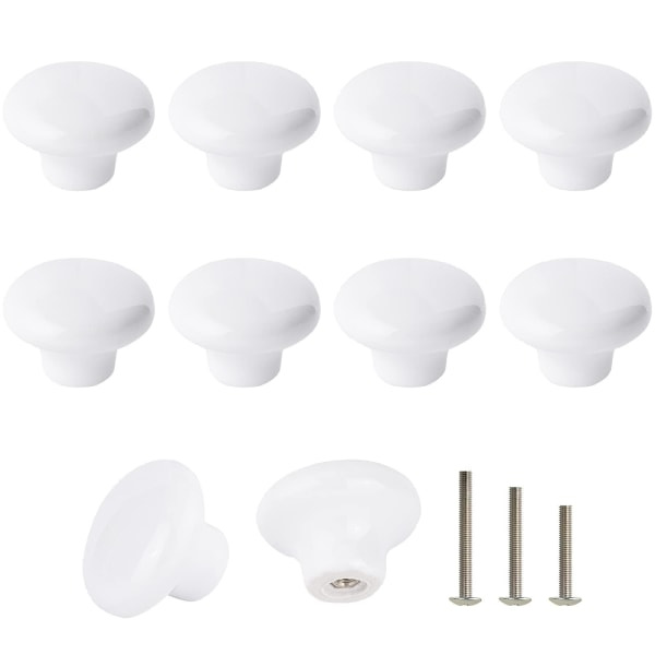 10x Vita Dörrknopp Skåp Retro Rund Keramisk Låda Skåp Kökshandtag 32mm