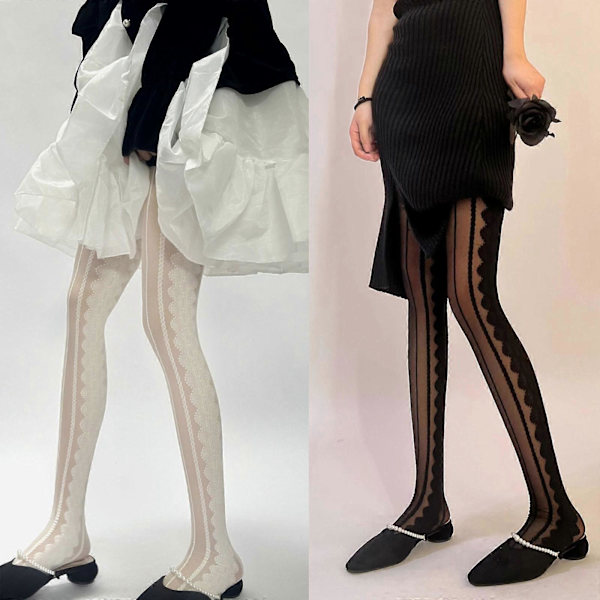 Vita Spetsstrumpor Högmidjade Strumpbyxor för Kvinnor Lolita Favorit White