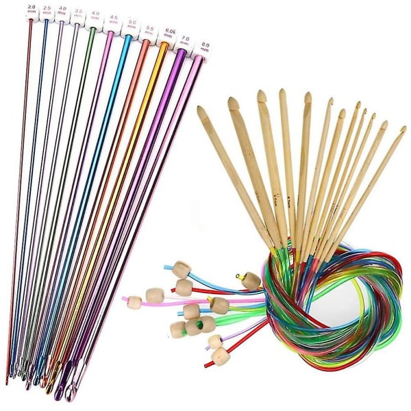 23 stykker tunisiske heklenåler sett 3-10 mm kabel bambus strikkepinne med perle karbonisert bamb