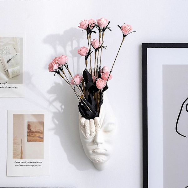 100% ny, Figur Blomkruka Resin Planter Nordisk Vit Abstrakt Konst Väggdekoration Karaktär Ansikte Vas style 1