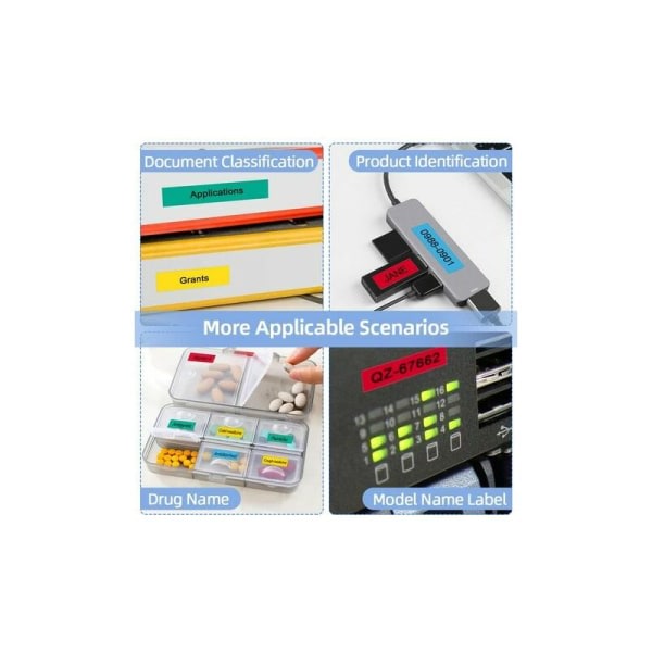Etiketttape kompatibel for Dymo LetraTag, 12mm x 4m, pakke med 5, svart på hvitt/rødt/gult/blått/grønt