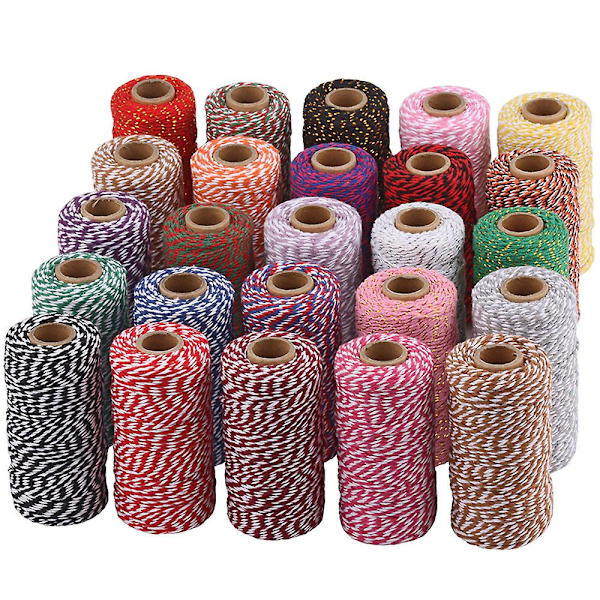 2mm 100m Bomullssträng Garn 2-trådig Flerfärgad Semester Dekorativ Randig Tråd För DIY Hantverk Present Bakning Inpackning Gold-Beige