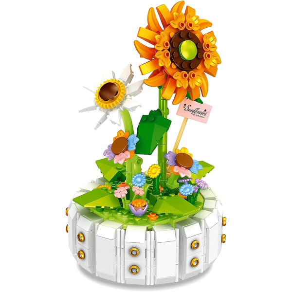 Blombukettblock Leksaker Set,solrosor Mini tegelstenar Byggklossar, gör-det-själv hantverk konstgjorda blomsterstaplingsserier, 470 st Blocksats