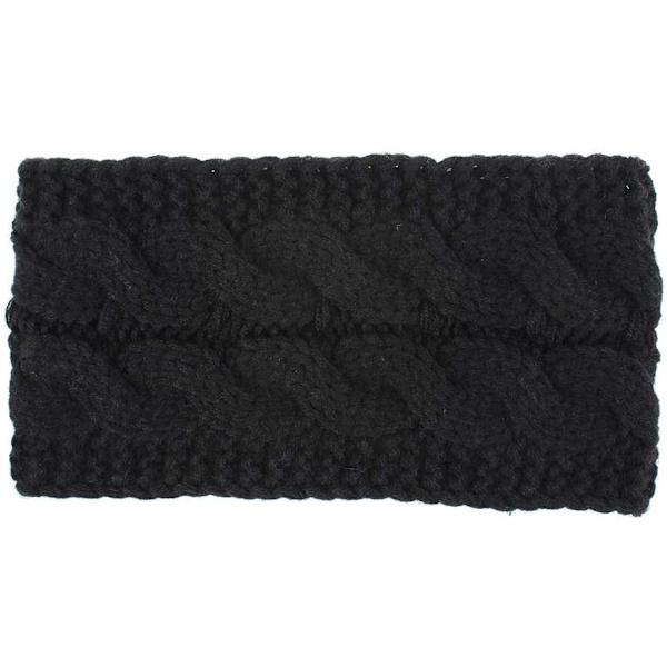 Dame Ørevarmer Hodebånd Fleece Foret Vinter Varm Strikket Tykk Hårbånd Termiske Hodebånd Elastisk Hår Wrap (Svart)