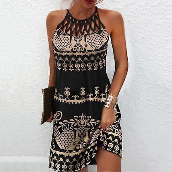 Mini Klänning Dam Halterneck Strand Pullover Chic Färgmatchande Sommarklänning Damkläder black M