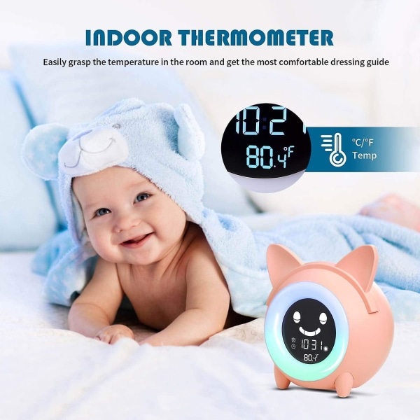 Lasten uniharjoittelu herätyskello, herätysvalo digitaalikello univalmentaja yövaloäänikone uniajastin Pink