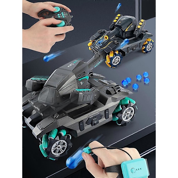 Kampanje RC Tankbil Leker, Fjernstyrt Stridsvogn som Skyter Vannbomber, Stuntbil 100% Ny Yellow