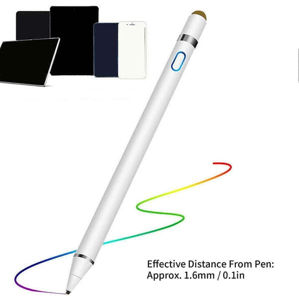 2-i-1 Universal Stylus Pen til IOS/Android - Aktiv Kapacitiv Touch Pen i Hvid