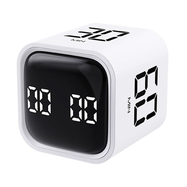 Produktivitets Cube Timer med Gravity Sensor, Vendbar LED-Skærm, 4 Forudindstillede Tider, Dobbelt Tilstande, Tidsstyring, Nedtælling, Madlavning, Studie, Mini Digital Tid White