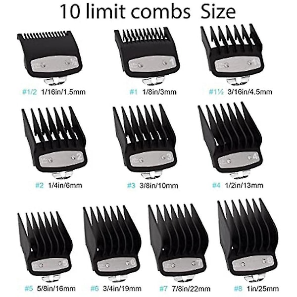10-pack Klippningsguider för Clipper från 1/16 tum till 1 tum, passar de flesta Wahl-klippar