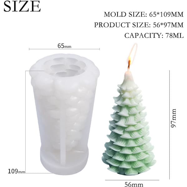 Juletre silikon lysform - én del - 78 ml - lystøping - 6,5 cm