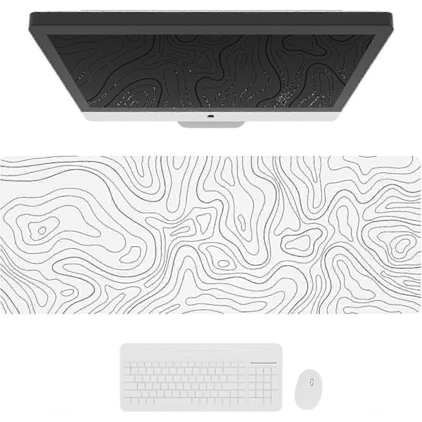 Stor Spillmusmatte Med Sydd Kant, Minimalistisk Topografisk Kart Skrivebordsmatte, Utvidet Xl Musmatte Med Anti-Skli Bunn, Kule Skrivebordsmatte For Tastatur