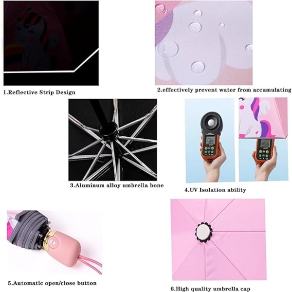 Barnparaply Fällbart Automatisk Paraply Med Seriefigur Stark Vindtät och UV-resistent Resefällbart Paraply